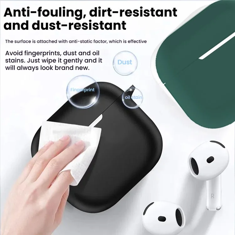 5Pcs  /  Set For AirPods 4 Soft Silicone Case Kit with Keychain  /  Earphone Holder  /  Anti-lost Neck Strap  /  Storage Case - Blackish Green