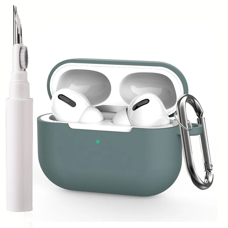 For Apple AirPods Pro Silicone Case Earphone Cover with Cleaning Pen and Hook - Green