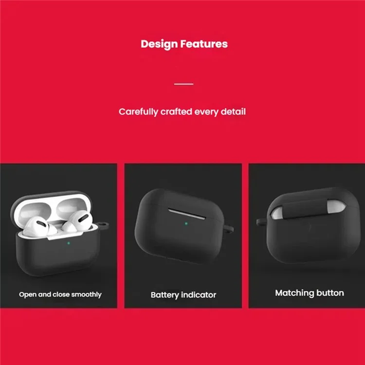 For Apple AirPods Pro Silicone Case Earphone Cover with Cleaning Pen and Hook - Red