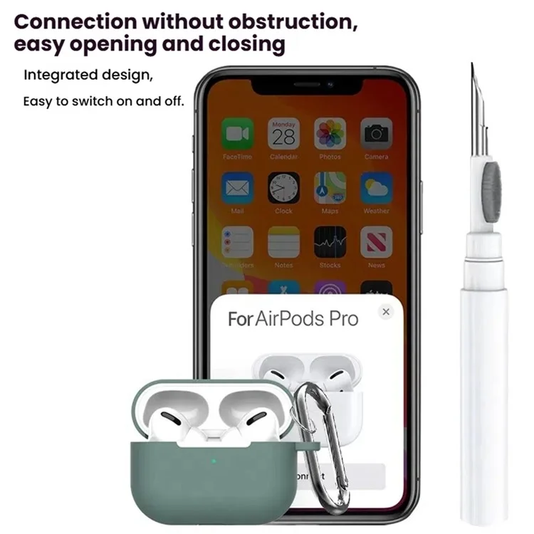 For Apple AirPods Pro Silicone Case Earphone Cover with Cleaning Pen and Hook - Red