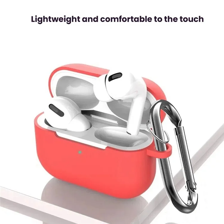 For Apple AirPods Pro Silicone Case Earphone Cover with Cleaning Pen and Hook - Red