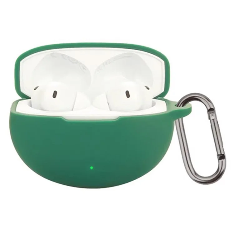For OnePlus Buds 4 Silicone Case Wireless Earphones Protective Cover with Anti-Lost Buckle - Blackish Green