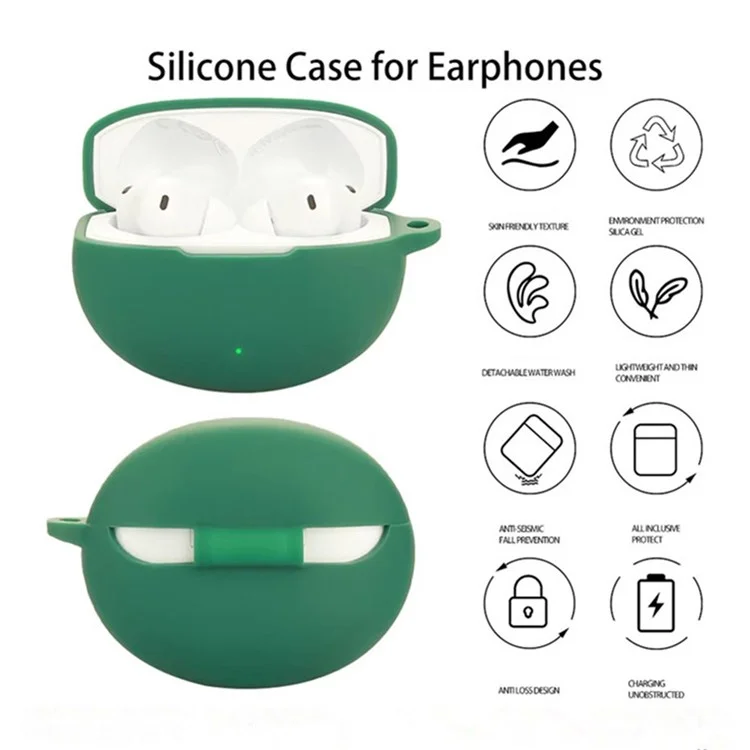 For OnePlus Buds 4 Silicone Case Wireless Earphones Protective Cover with Anti-Lost Buckle - Blackish Green