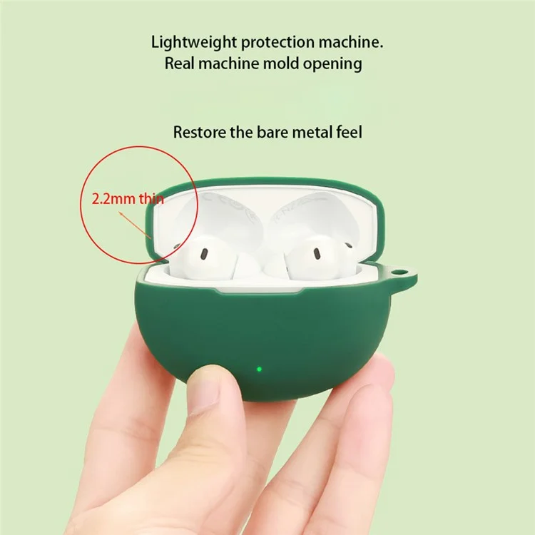 For OnePlus Buds 4 Silicone Case Wireless Earphones Protective Cover with Anti-Lost Buckle - Blackish Green