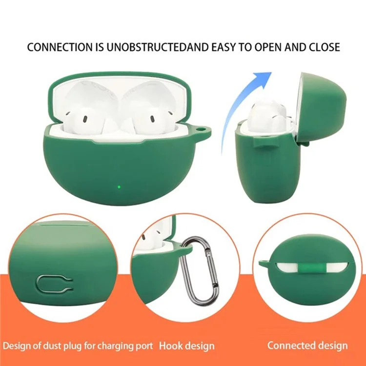 For OnePlus Buds 4 Silicone Case Wireless Earphones Protective Cover with Anti-Lost Buckle - Blackish Green