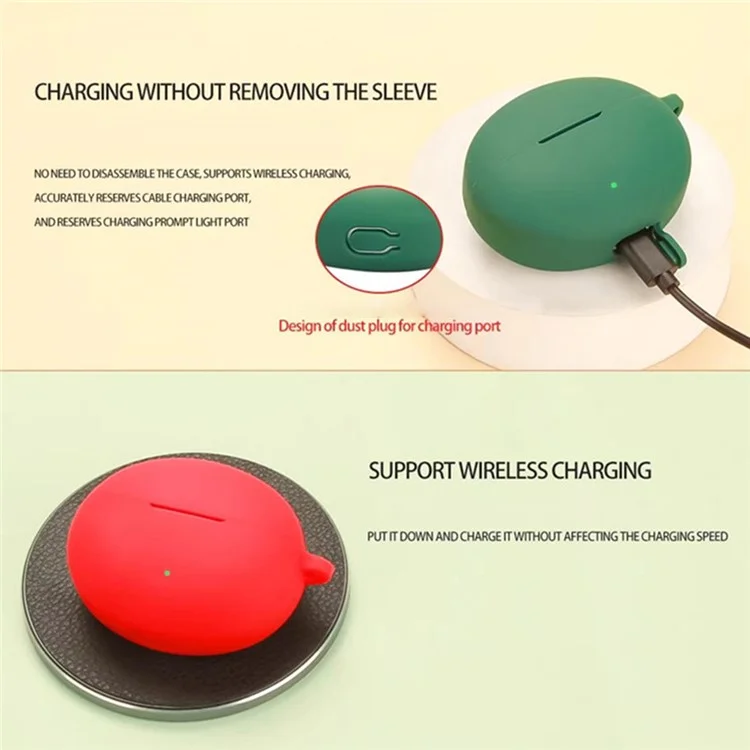 For OnePlus Buds 4 Silicone Case Wireless Earphones Protective Cover with Anti-Lost Buckle - Blackish Green