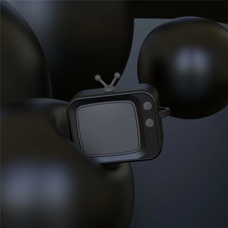 Funda de Silicona para AirPods Pro 2 con Diseño Retro de TV, Resistente a Golpes, con Mosquetón - Blanco