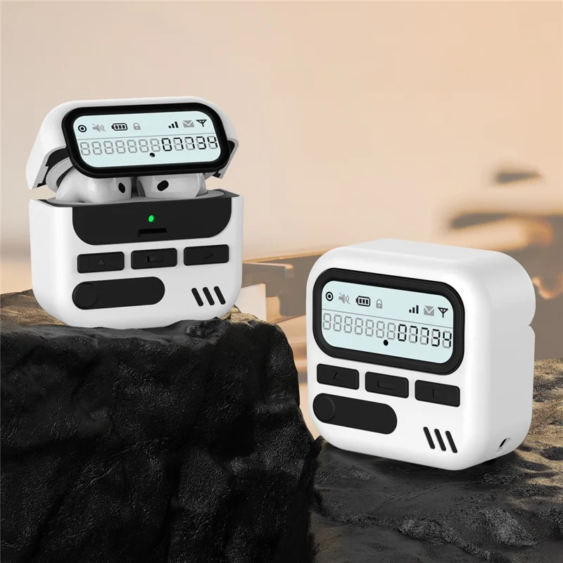 Чехол для AirPods Pro 2 / AirPods Pro в ретро-дизайне из TPU + PC с беспроводной зарядкой и шнурком - Белый