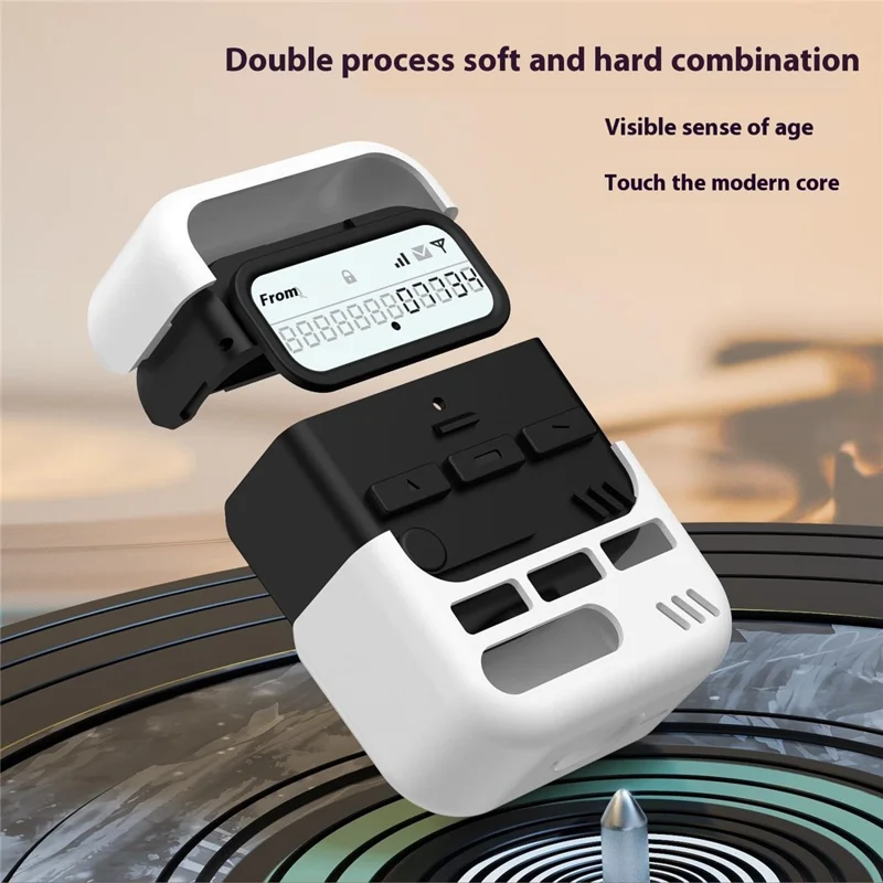 For AirPods 4 Case Retro Design TPU + PC Wireless Earbuds Protective Cover with Lanyard - Black