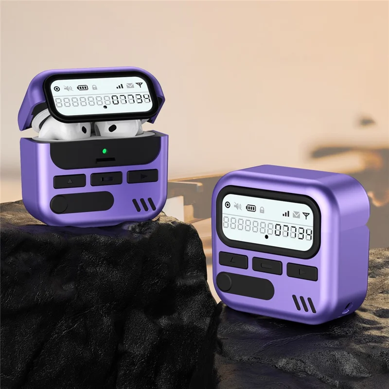 Capa para AirPods 4 Design Retrô TPU + PC Capa Protetora para Fones de Ouvido Sem Fio com Cordão - Roxo