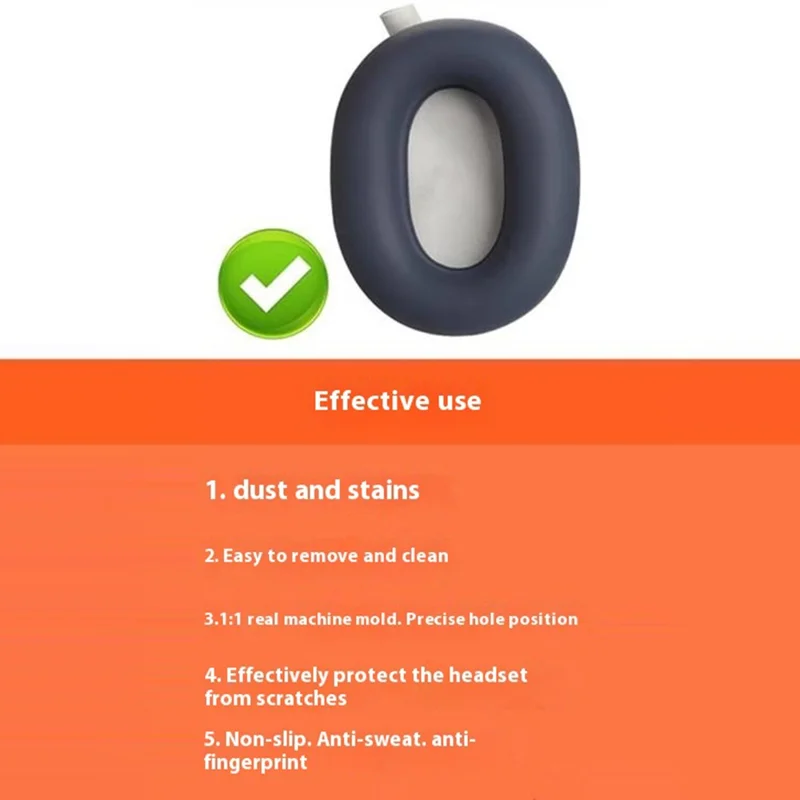 1 Pair For Sony WH-1000XM6 Silicone Ear Pads Case Headphones Cushion Protective Cover - Black