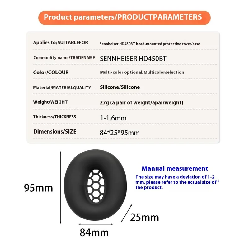 1 Paire Étui en Silicone pour Écouteurs Sennheiser HD 450BT Protection de Coussin - Noir