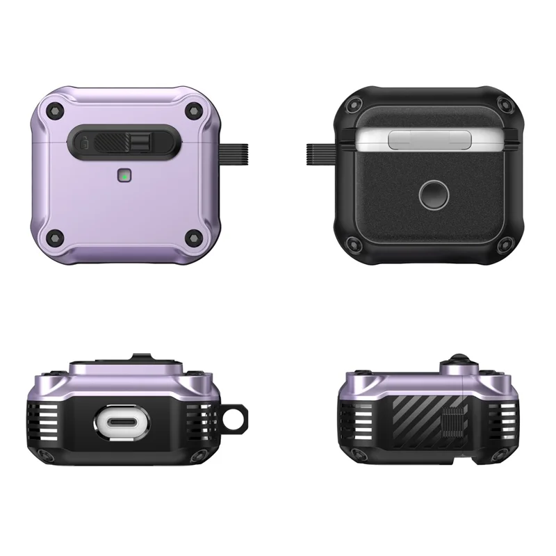 Pour le boîtier des AirPods 3 d'Apple TPU + PC Coque d'écouteur avec fermoir avant et mousqueton - Violet
