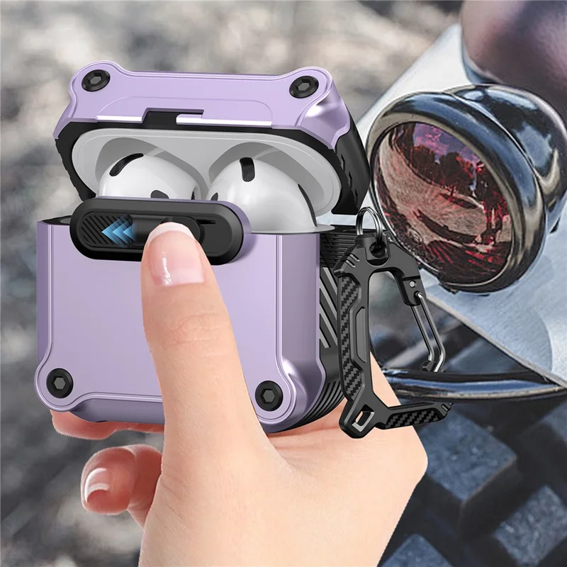Pour le boîtier des AirPods 3 d'Apple TPU + PC Coque d'écouteur avec fermoir avant et mousqueton - Violet