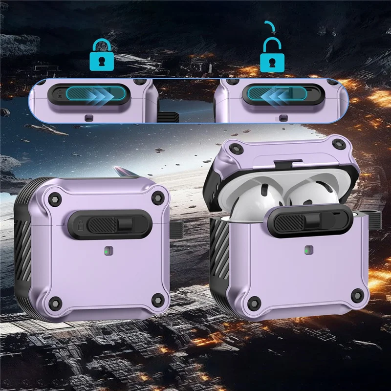 Pour le boîtier des AirPods 3 d'Apple TPU + PC Coque d'écouteur avec fermoir avant et mousqueton - Violet