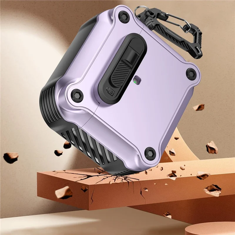 Pour le boîtier des AirPods 3 d'Apple TPU + PC Coque d'écouteur avec fermoir avant et mousqueton - Violet