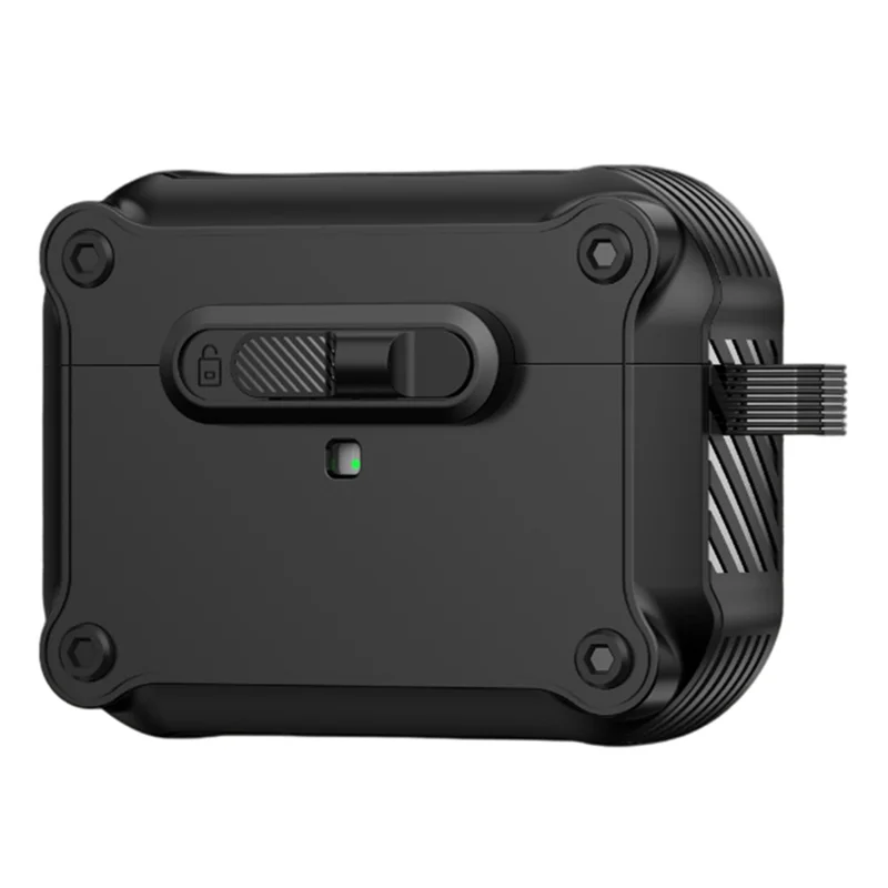 For Apple AirPods Pro Case TPU + PC Earphone Cover with Front Lock Carabiner Clip - Black