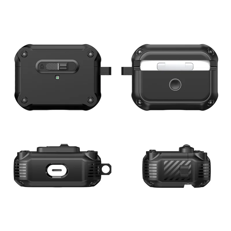 For Apple AirPods Pro Case TPU + PC Earphone Cover with Front Lock Carabiner Clip - Black