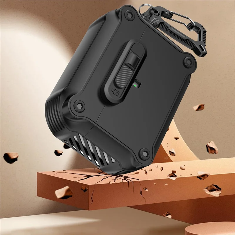 For Apple AirPods Pro Case TPU + PC Earphone Cover with Front Lock Carabiner Clip - Black