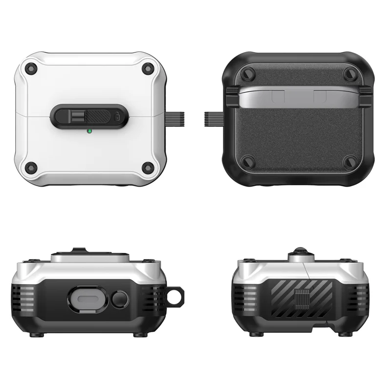 For Samsung Galaxy Buds3 Pro  /  Buds3 Case TPU + PC Earphone Cover with Front Lock Carabiner Clip - White
