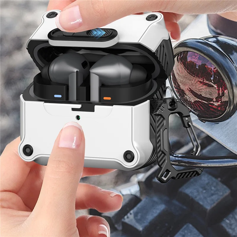 For Samsung Galaxy Buds3 Pro  /  Buds3 Case TPU + PC Earphone Cover with Front Lock Carabiner Clip - White