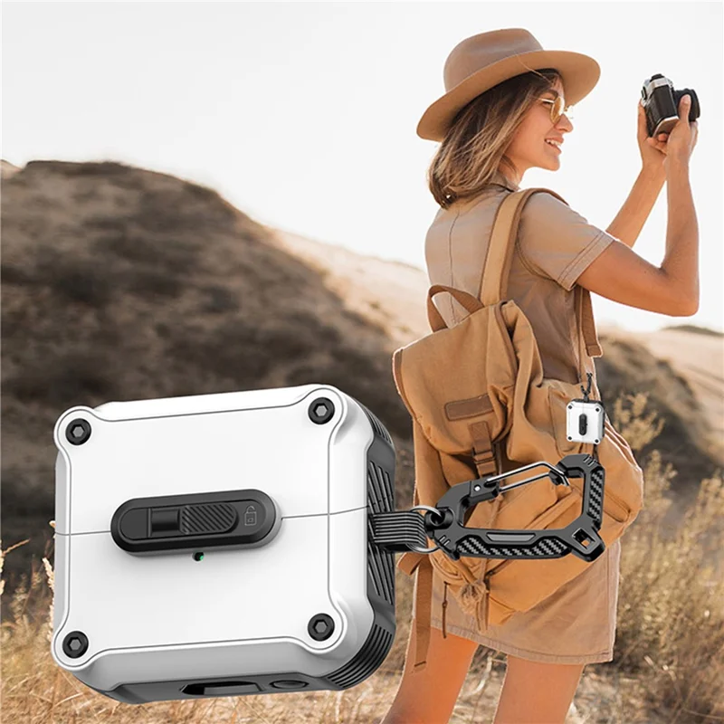 For Samsung Galaxy Buds3 Pro  /  Buds3 Case TPU + PC Earphone Cover with Front Lock Carabiner Clip - White