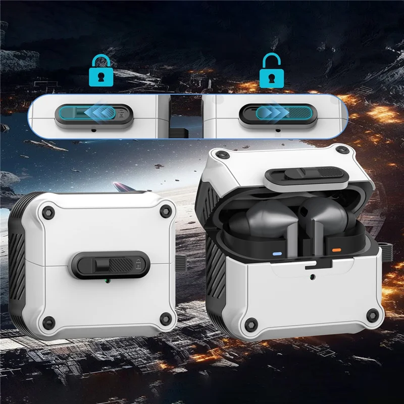 For Samsung Galaxy Buds3 Pro  /  Buds3 Case TPU + PC Earphone Cover with Front Lock Carabiner Clip - White