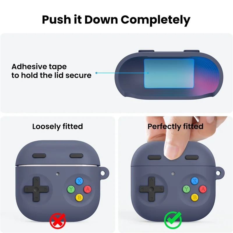 AHASTYLE PT-DD10 Für AirPods 4 Silikon-Hülle im Gaming-Konsolen-Design, geteilte Schutzhülle mit Karabiner / Gurt - Mitternachtsblau