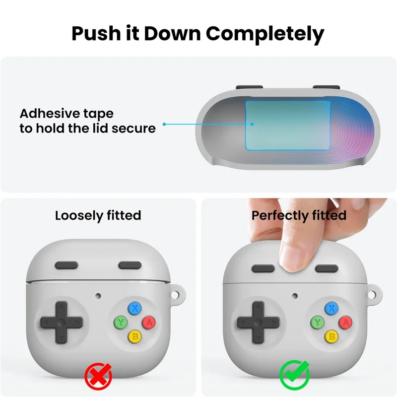 AHASTYLE PT-DD10 For AirPods 4 Silicone Case Game Console Design Split Protective Cover with Carabiner / Strap - Light Grey