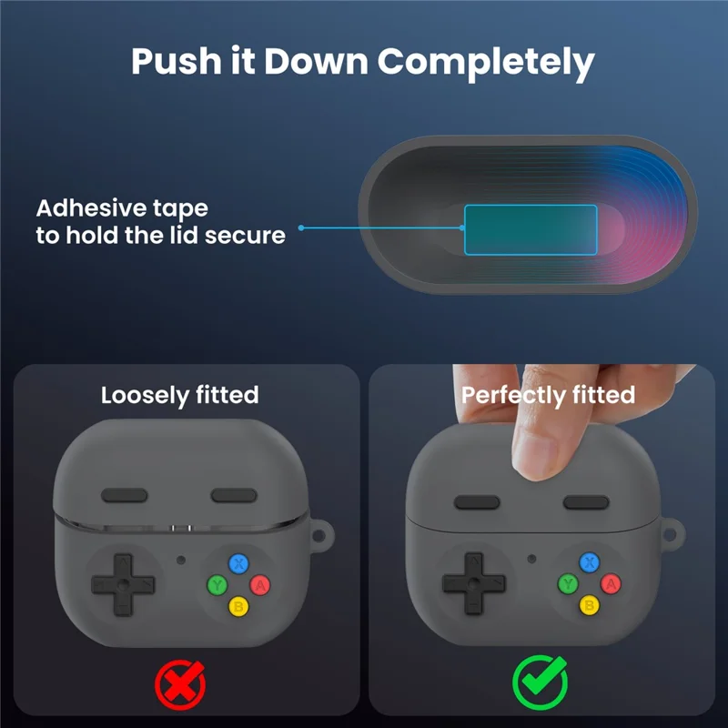 AHASTYLE PT-DD11 Für Samsung Galaxy Buds3 Pro Silikon-Hülle Spielkonsolen-Design Geteilte Schutzhülle mit Karabiner / Gurt - Dunkelgrau