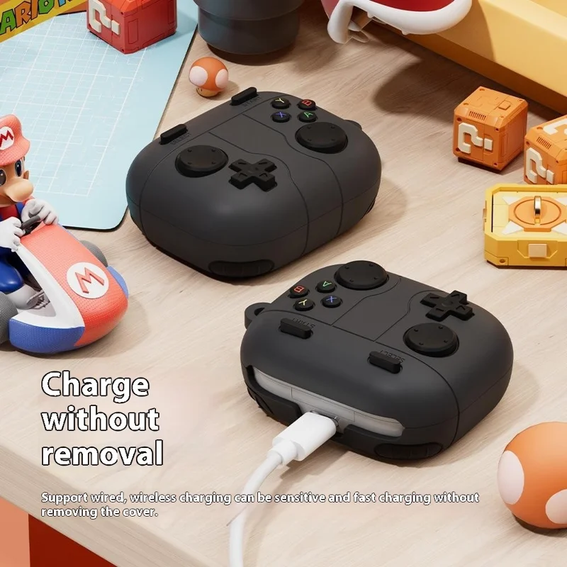 Funda de silicona para Motorola Moto Buds Funda protectora de auriculares con diseño de consola de juegos retro y mosquetón - Gris oscuro
