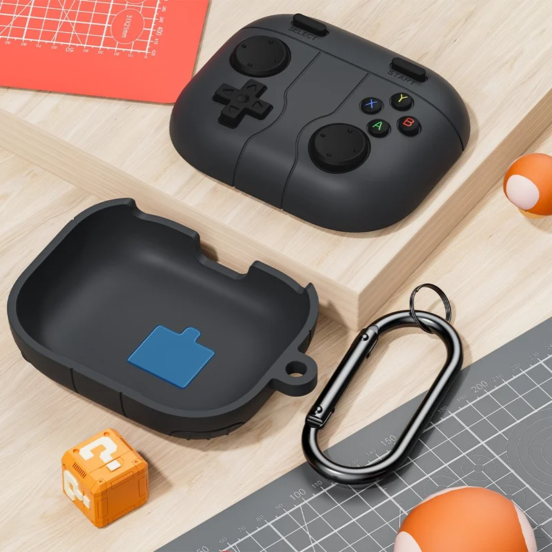 Funda de silicona para Motorola Moto Buds Funda protectora de auriculares con diseño de consola de juegos retro y mosquetón - Gris oscuro