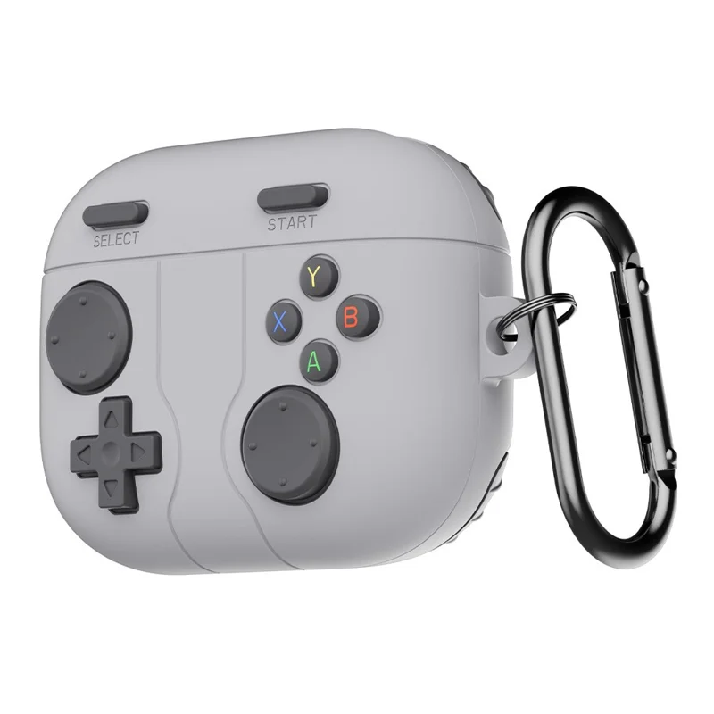 For Motorola Moto Buds Silicone Case Retro Game Console Earphone Protective Cover with Carabiner - Light Grey