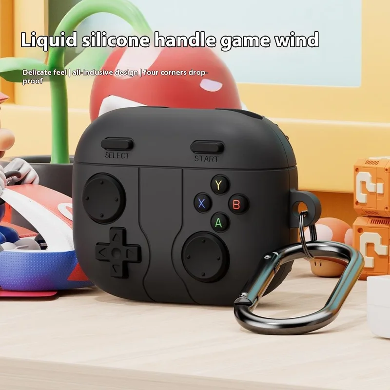 For Motorola Moto Buds Silicone Case Retro Game Console Earphone Protective Cover with Carabiner - Light Grey