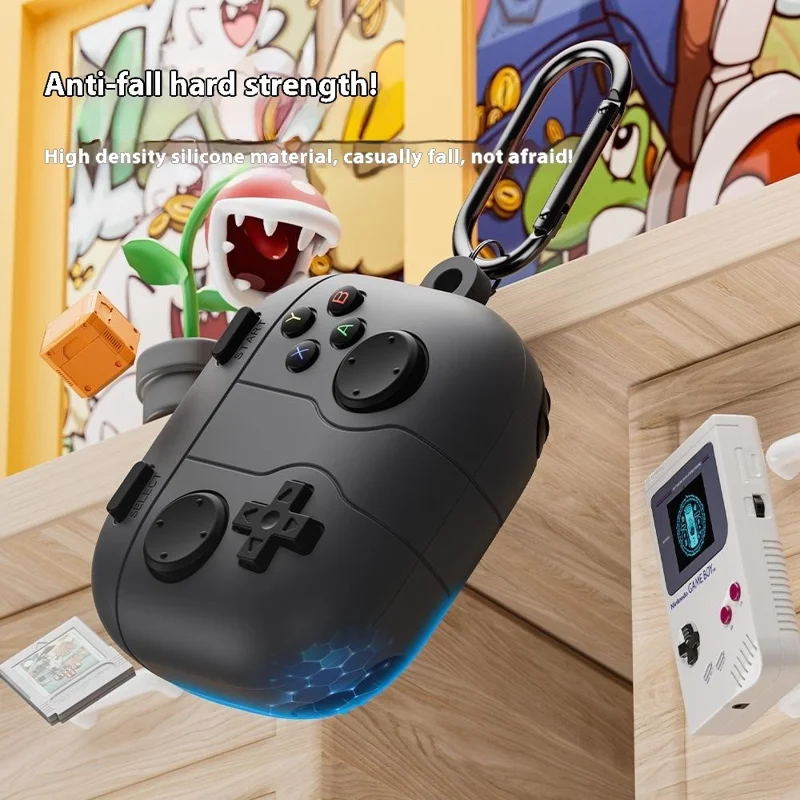 For Motorola Moto Buds Silicone Case Retro Game Console Earphone Protective Cover with Carabiner - Light Grey