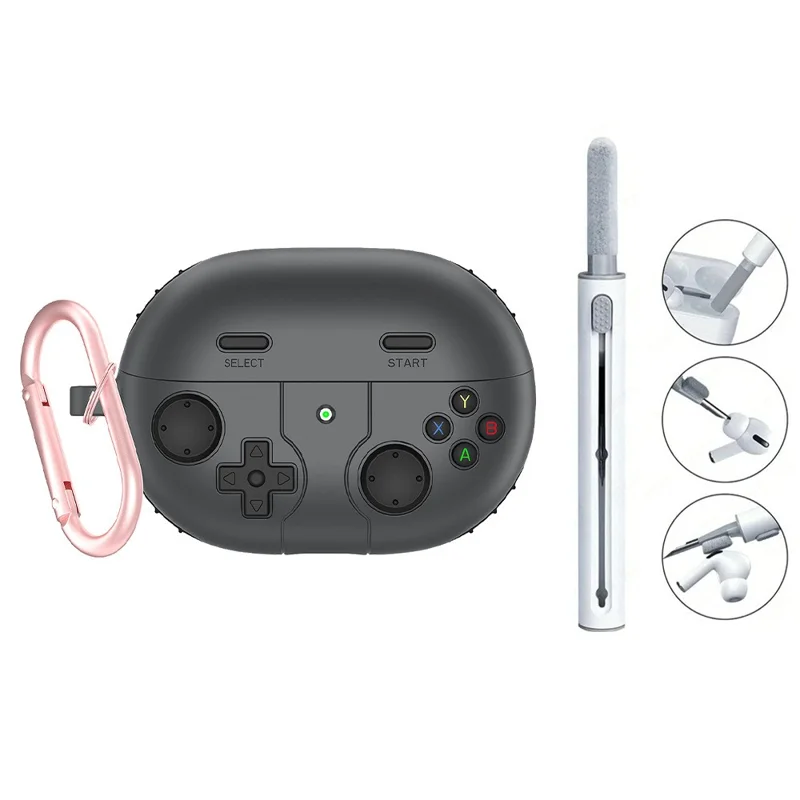 Pour Huawei FreeBuds Pro 4 / FreeBuds Pro 3 Étui en silicone Design de console de jeu pour écouteurs avec stylo de nettoyage et mousqueton - Gris foncé