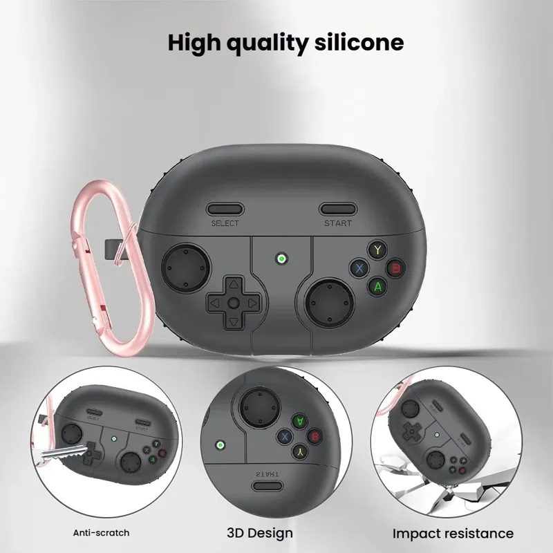 Pour Huawei FreeBuds Pro 4 / FreeBuds Pro 3 Étui en silicone Design de console de jeu pour écouteurs avec stylo de nettoyage et mousqueton - Gris foncé