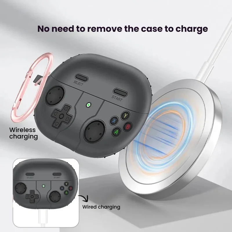Pour Huawei FreeBuds Pro 4 / FreeBuds Pro 3 Étui en silicone Design de console de jeu pour écouteurs avec stylo de nettoyage et mousqueton - Gris foncé