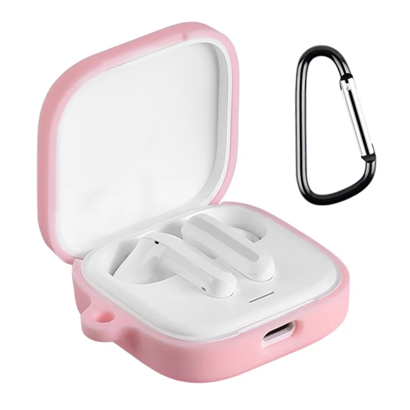 For Xiaomi Redmi Buds 6 Active Silicone Case Earphone Protective Cover with Carabiner - Pink