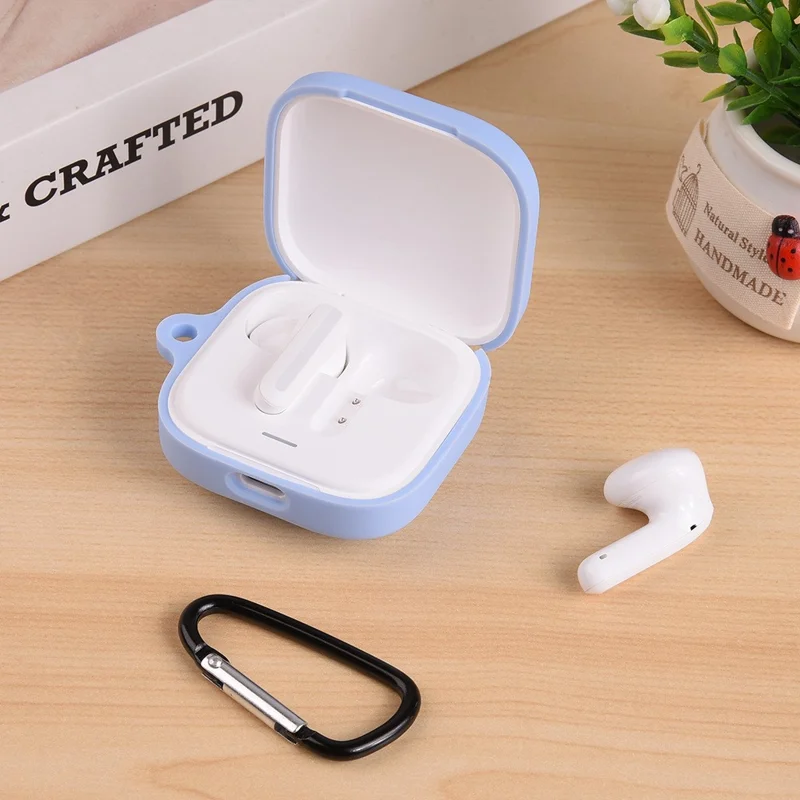 For Xiaomi Redmi Buds 6 Active Silicone Case Earphone Protective Cover with Carabiner - Pink
