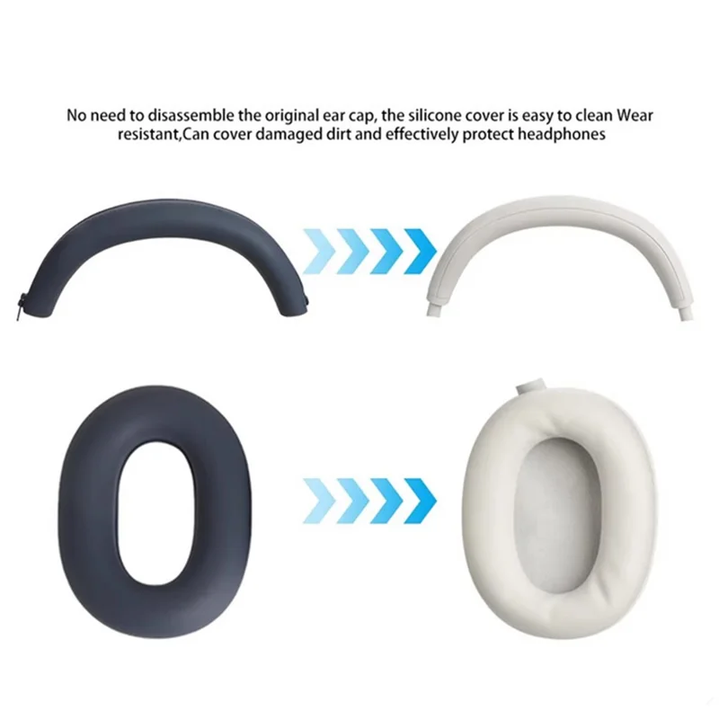 Für Sony WH-1000XM6 Kopfhörer Silikon Etui Set mit 2 Stück Ohrpolstern Schutzhülle + Kopfbügel Polsterung - Schwarz