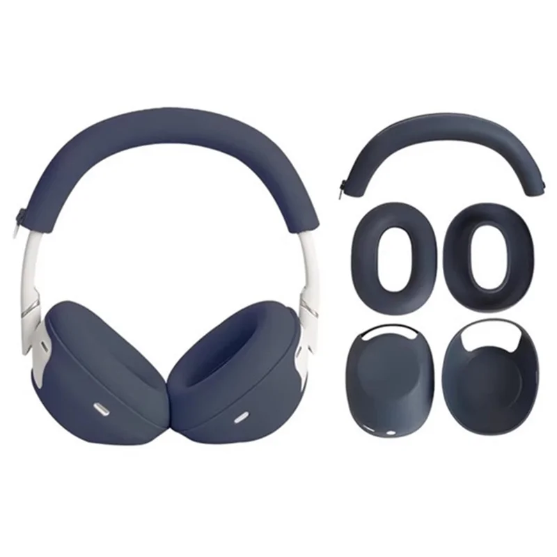 Étui en silicone pour Sony WH-1000XM6 avec protection de bandeau et capuchons d'écouteurs - Bleu foncé
