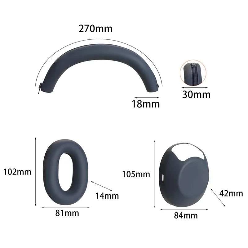 Étui en silicone pour Sony WH-1000XM6 avec protection de bandeau et capuchons d'écouteurs - Bleu foncé