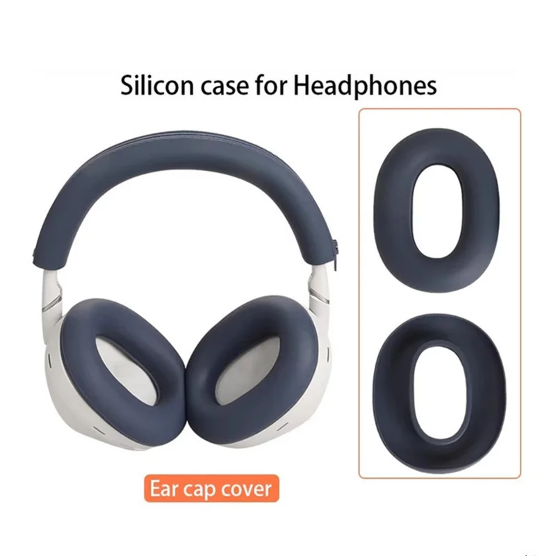 Étui en silicone pour Sony WH-1000XM6 avec protection de bandeau et capuchons d'écouteurs - Bleu foncé