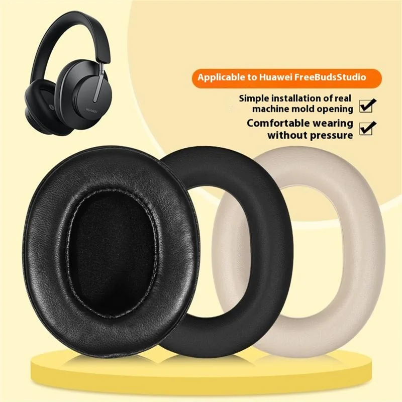 1 Pair for Huawei FreeBuds Studio Replacement Ear Pads Protein Leather Foam Headphone Cushions - Black