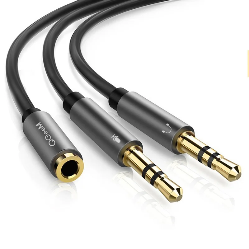 QGEEM AU06 PC Headset Splitter 3,5mm Buchse auf 2x3,5mm Mikrofon Kopfhörer Adapter