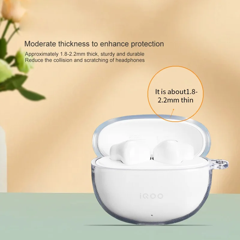 For vivo iQOO TWS Air3 Protective Case Bluetooth-Compatible Earbuds Silicone Cover with Hook - Transparent