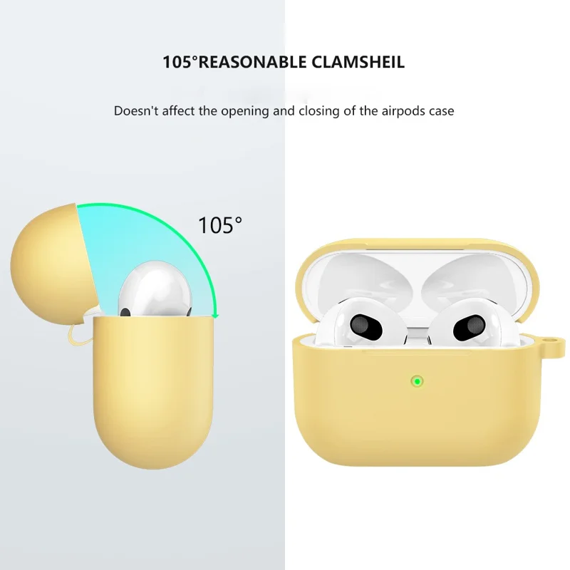 For Apple AirPods 3 Silicone Protective Earphone Case Cover with Carabiner  - Yellow