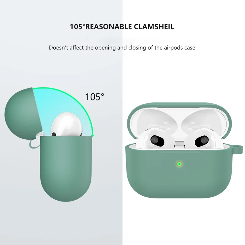For Apple AirPods 3 Silicone Protective Earphone Case Cover with Carabiner  - Pine Needle Green
