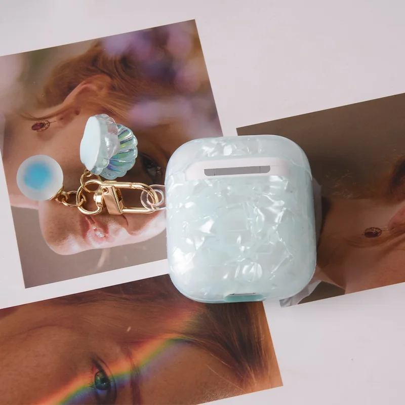 Custodia per Auricolari con Charm a Conchiglia di Perla per Apple AirPods con Custodia di Ricarica Wireless (2019) / AirPods con Custodia di Ricarica (2019) / (2016) - Blu